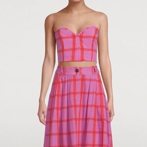 Mara Hoffman Pink and Red Plaid Crop Top